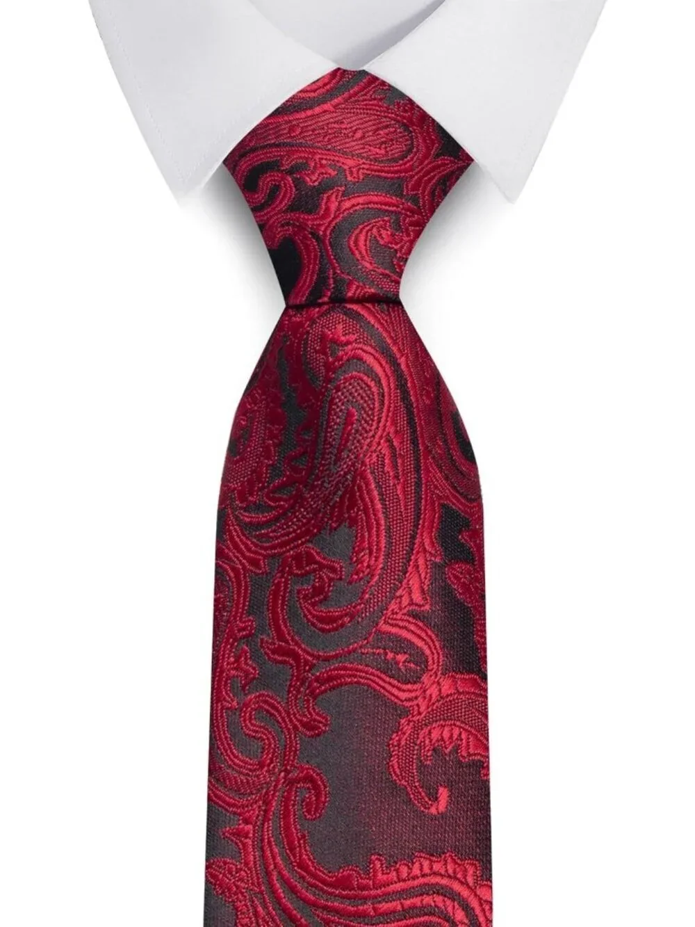 Men's Red 100% Microfiber Paisley Jacquard Formal Classic Necktie For Business